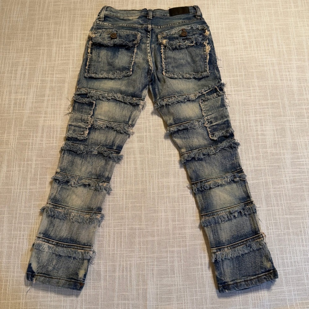 FWRD Denim New York Kids Distressed Frayed Tiered Cargo Jeans Blue Size 6